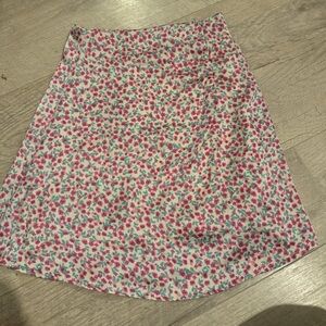 Japna Pink and Green Floral A-Line Skirt